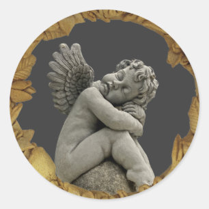 Slaapende Cherub Angel sculpture Round Sticker. Ronde Sticker