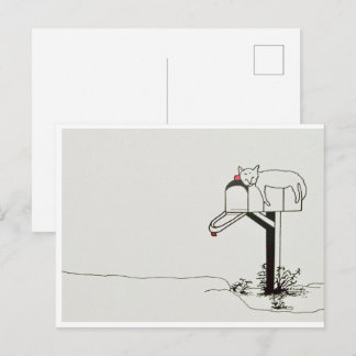 Slaapende kat die op een of andere post wacht briefkaart