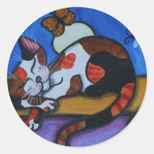 Slaapende kattenstaarten en libellen ronde sticker