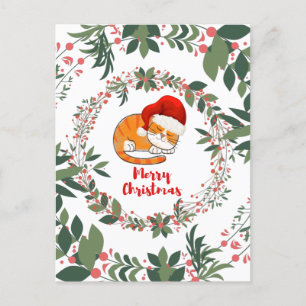 Slaapende kerstkat Waterverf Wreater Greenery Briefkaart
