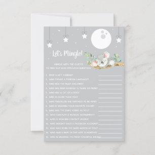 Slaapende Koala Baby shower Game Laten we Mingle! Kaart