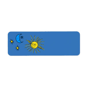 Slaapende maan en glimlende zon etiket