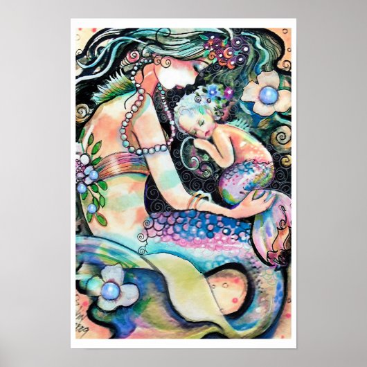 Slaapende Poster tussen moeder en kind Mermaid ART (Voorkant)