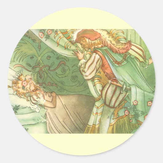Slaapende schoonheidsprinses,  feillade ronde sticker (Voorkant)