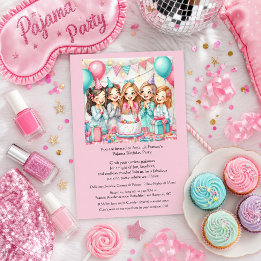 Slaapfeest uitnodiging voor meisjes in pyjama