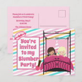 Slaapfeest Verjaardags Uitnodiging Roze (Voorkant / Achterkant)