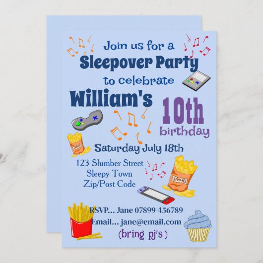 Slaapfeestje Kaart (Voorkant / Achterkant)