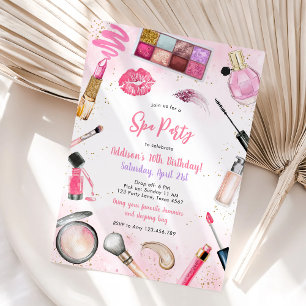 Slaapfeestje meisjes spa roze verjaardagsuitnodigi kaart