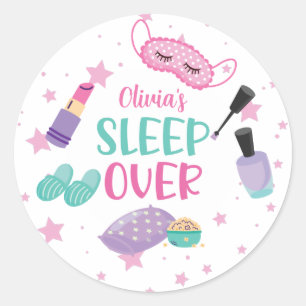 Slaapfeestje slaperig feest roze paars pretiener ronde sticker