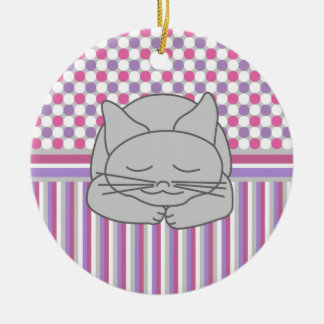 Slaapgrijze kat keramisch ornament