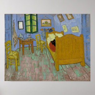 Slaapkamer in Arles met een zwarte kat - Van Gogh Poster