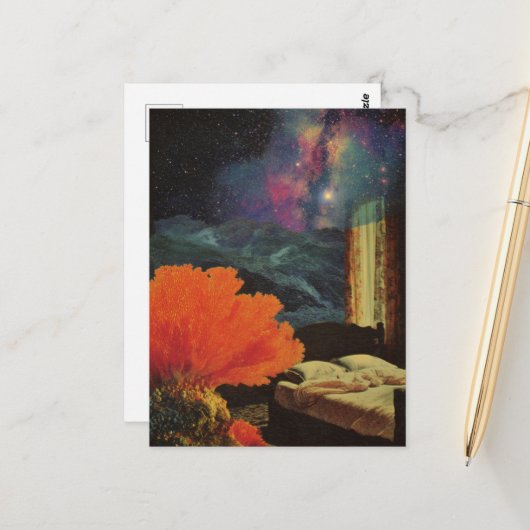 Slaapkamer onder het Zee Surreal Mixed media colla Briefkaart (Voorkant / Achterkant in situ)