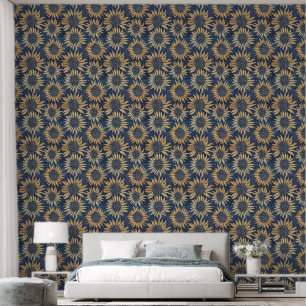 Slaapkamer Zonnebloemen in goud en marine Behang