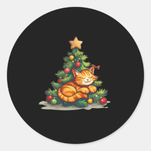 Slaapkat met kerstboom voor Star Topper L Ronde Sticker