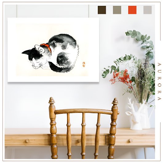 Slaapkat van Kono Bairei (1844-1895) Poster