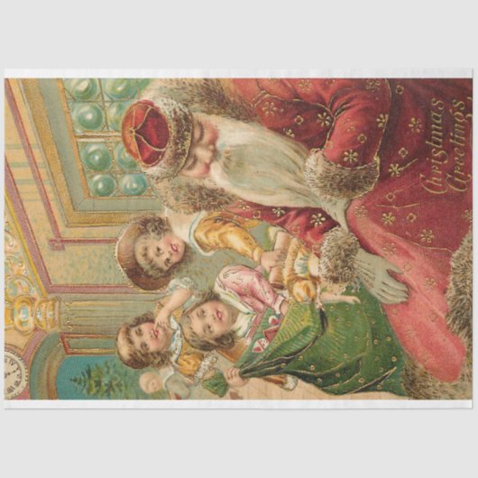 slaapkerstman met kinderen en speelgoed tissuepapier (Voorkant)