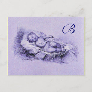 SLAAPKIND, BLAUWE BABY SHOWER MONOGRAM UITNODIGING BRIEFKAART