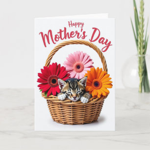 Slaapkitten Bloemrijke Moederdagkaart Kaart