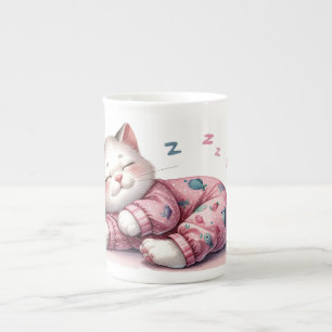 Slaapkitten in Pyjama Beenderporselein Mok