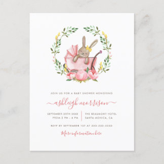 Slaapkonijn in buggy | Meisje Baby shower Uitnodiging Briefkaart