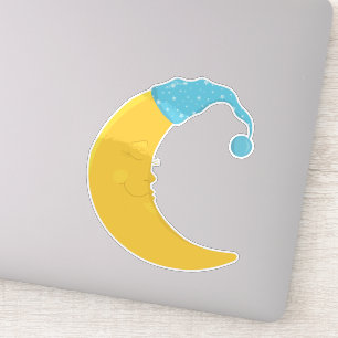 Slaapmaan, Gele maan, Cute Moon, Nightcap Sticker