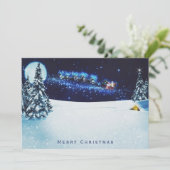 Slaapschutter en renrendiertje in Night Sky Kerstm Feestdagenkaart (Staand voorkant)