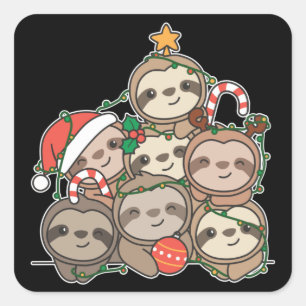 Slaapse kerstboom Funny Animal kerstviare Vierkante Sticker