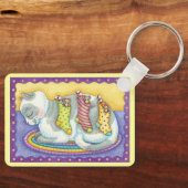 Slaapstand met kerstkat met muizen in voorraad sleutelhanger (Voorkant)