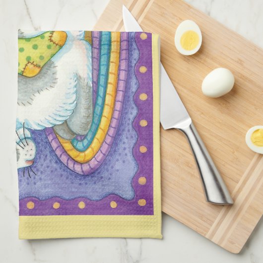 Slaapstand met kerstkat met muizen in voorraad theedoek (Quarter Fold)