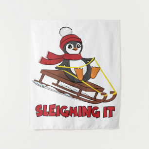 Slaapstand - Sneeuwslaapstand Cute Penguin Winter Wandkleed