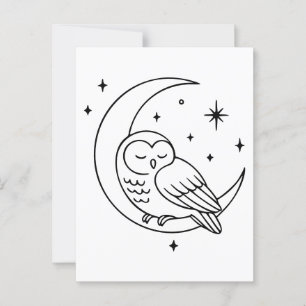 Slaapuil op Halvemaan Lijnkunst Briefkaart