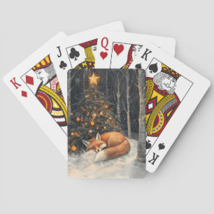 Slaapvos grillige rustieke kerst pokerkaarten