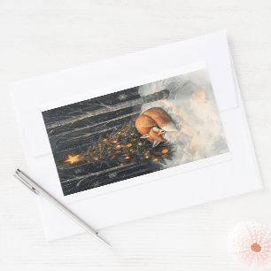 Slaapvos grillige rustieke kerst rechthoekige sticker