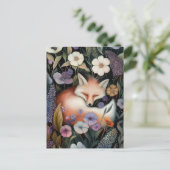 Slaapvos tussen wilde bloemen Wenskaart Feestdagenkaart (Staand voorkant)