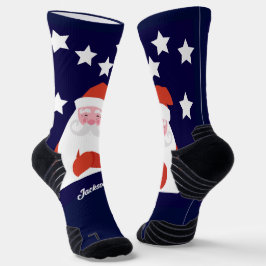 Slachende Kerstman en sterren op blauw Sokken