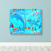 slachtdoek van dolfijnen canvas afdruk (Insitu (Houten vloer))