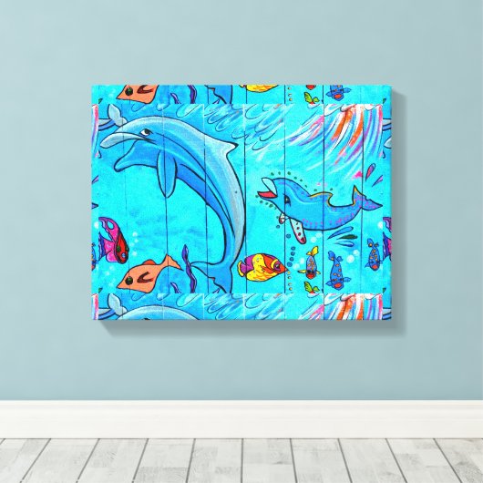 slachtdoek van dolfijnen canvas afdruk (Insitu (Houten vloer))