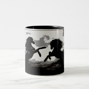Slag bij de paarden - paardenkunst tweekleurige koffiemok