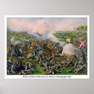 Slag bij Five Forks Kurz & Allison Lithografie Poster