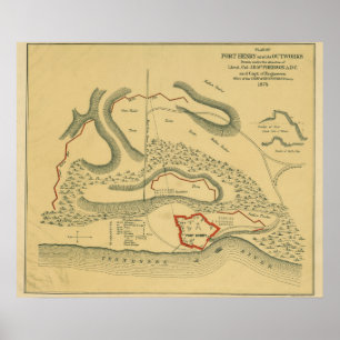 Slag bij Fort Henry - Civil War Panoramic Map Poster