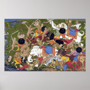 Slag bij Lanka Ramayana Udaipur India Sahibdin Poster