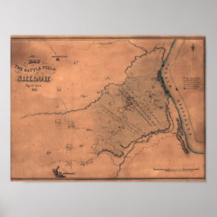 Slag bij Shiloh - Kaart 2 van de burgeroorlog Poster