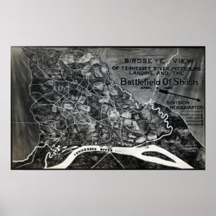 Slag bij Shiloh - Kaart van de burgeroorlog in pan Poster