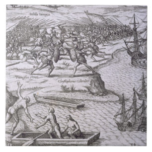 Slag in Jamaica tussen Christoffel Columbus (14) Tegeltje