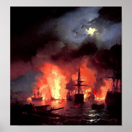 Slag om Cesme bij nacht Poster (Voorkant)