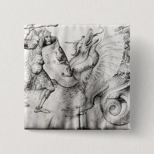Slag tussen krijgers en een draak, c.1450 vierkante button 5,1 cm