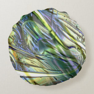 Slagen in bamboestijl, zacht parelgroen geel rond kussen