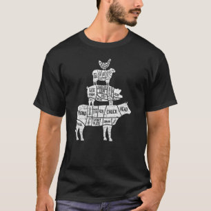 Slager snijdt voedsel piramide rundvlees varkensvl t-shirt