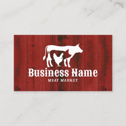 Slagerij Vleesmarkt Kippenvarken Koe Rood Hout Visitekaartje (Voorkant)