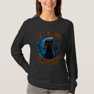 Slagtanden Groeiende Halloween Zwarte Kat Blauwe M T-shirt